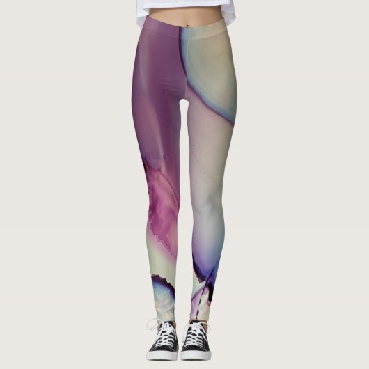 Leggings Encre d'alcool Abstraite Art rose violet bleu blan (Devant)