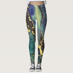 Leggings Encre d'alcool Abstraite Art Turquoise violet bleu