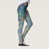 Leggings Encre d'alcool Abstraite Liquid Art Turquoise & Or (Droite)