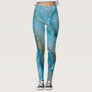 Leggings Encre d'alcool Abstraite Riche Turquoise & or