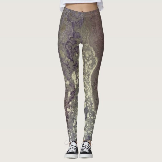 Leggings Encre d'alcool Abstraite rose pourpre argenté (Devant)