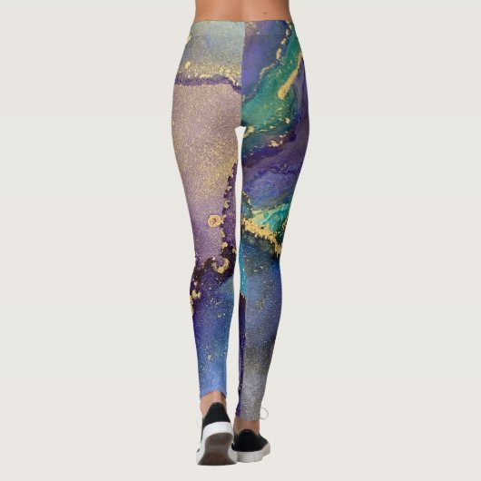 Leggings Encre d'alcool Abstraite Turquoise violet bleu et  (Dos)