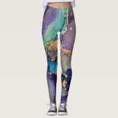 Leggings Encre d'alcool Abstraite Turquoise violet bleu et  (Devant)