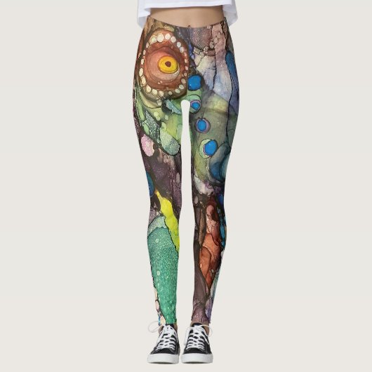 Leggings Encre d'alcool sauvage et colorée Liquide Art Abst (Devant)
