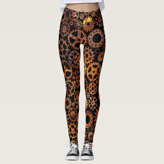 Leggings Engrenages Rouillés Super Colorés Steampunk (Devant)