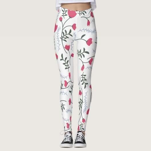 Leggings Énorme aquarelle moderne Fleurs rouges avec congé (Devant)