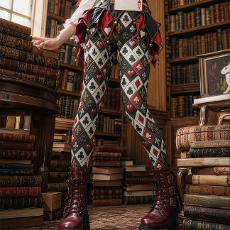 Leggings Enseignes de cartes à jouer baroques rouges et noi