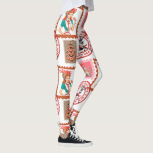 Leggings Ensemble de timbres de Noël médicaux rétro Art