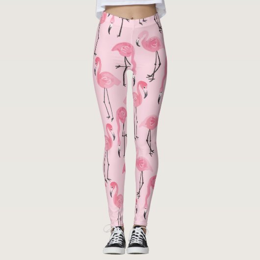 Leggings Ensemble Flamant rose rose, Motif d'été tropical. (Devant)