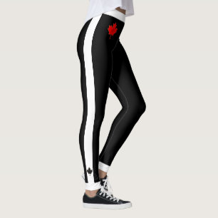 Leggings Épais bracelet d'érable canadien en noir et blan