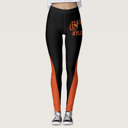 Leggings Équipe et ventilateur Orange & Mascotte noire (Devant)