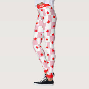 Leggings Érable canadien sur À damiers Pastel rose