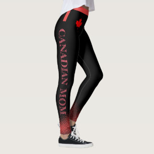 Leggings Érable rouge avec MMOM canadienne en texte rose s