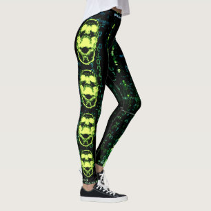Leggings Erreur système Cyberpunk hurler Crâne vert crâne