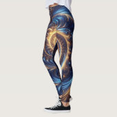 Leggings Espace Abstrait moderne Royal Blue et Gold Swirls (Gauche)
