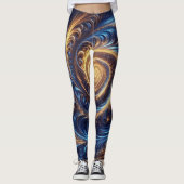 Leggings Espace Abstrait moderne Royal Blue et Gold Swirls (Devant)