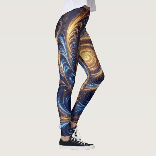 Leggings Espace Abstrait moderne Royal Blue et Gold Swirls (Droite)