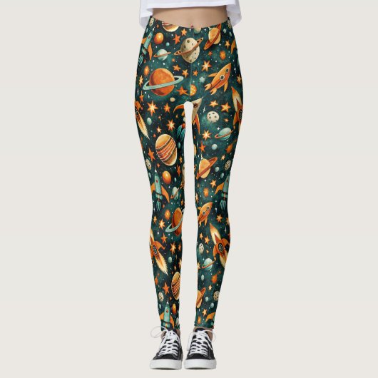 Leggings Espace atomique milieu du siècle Orange sarcelle P (Devant)