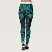 Leggings "Essence Turquoise sur Noir : Impression Écran Des (Dos)