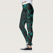 Leggings "Essence Turquoise sur Noir : Impression Écran Des (Gauche)