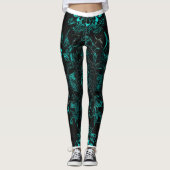 Leggings "Essence Turquoise sur Noir : Impression Écran Des (Devant)