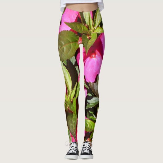 Leggings État botanique vert et rouge rose tropical (Devant)