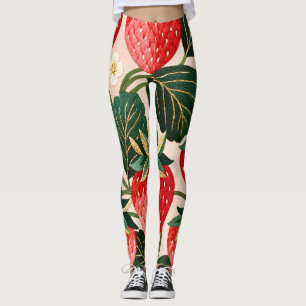 Leggings Été folklorique botanique vintage fraise