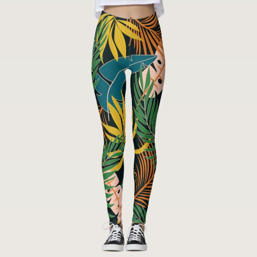 Leggings Été Tropical Plante brillant Motif (Devant)