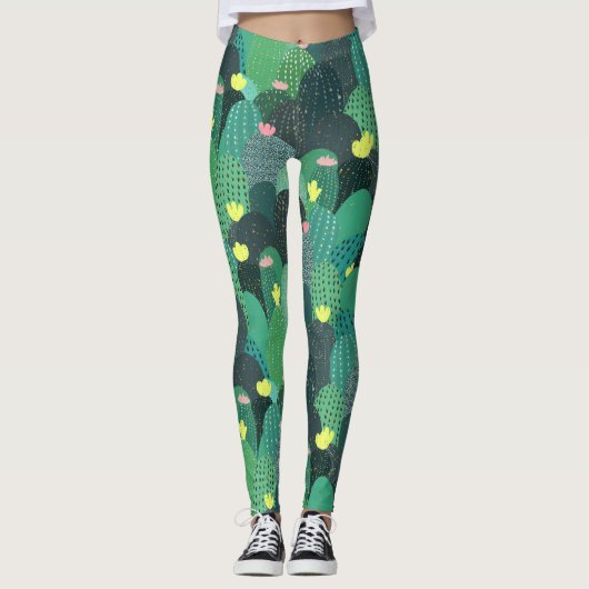 Leggings Été Vert Turquoise Cactus Gold points Design migno (Devant)