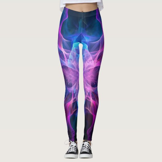 Leggings Ethereal Wisps : Blue & Mauve Kirlian Art (Devant)