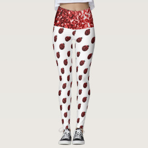 Leggings Étincelle rouge étincelante motif Ladybug sur blan