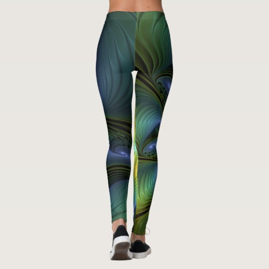 Leggings Etoile Abstraite, Bleu brillant Vert Or Fractal Ar (Dos)