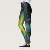 Leggings Etoile Abstraite, Bleu brillant Vert Or Fractal Ar (Gauche)