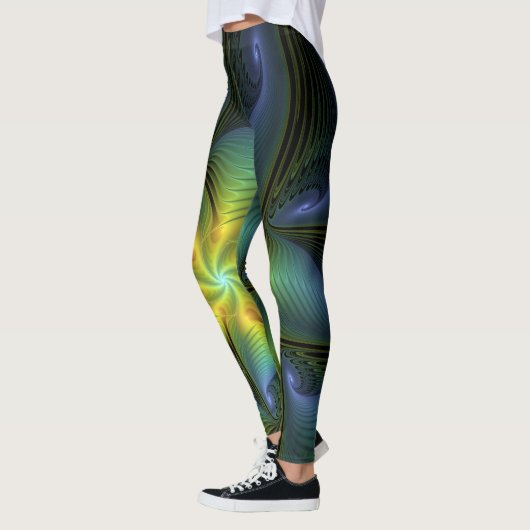 Leggings Etoile Abstraite, Bleu brillant Vert Or Fractal Ar (Gauche)