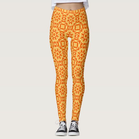 Leggings Etoile Abstraite géométrique, orange et or (Devant)