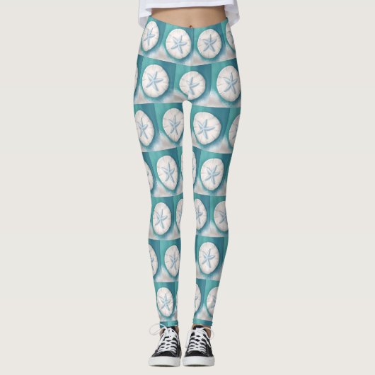 Leggings Étoile de mer sarcelle et dollar de sable plage (Devant)