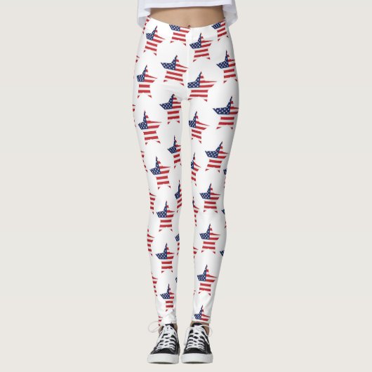 Leggings Étoile du drapeau patriotique rouge bleu blanc amé (Devant)