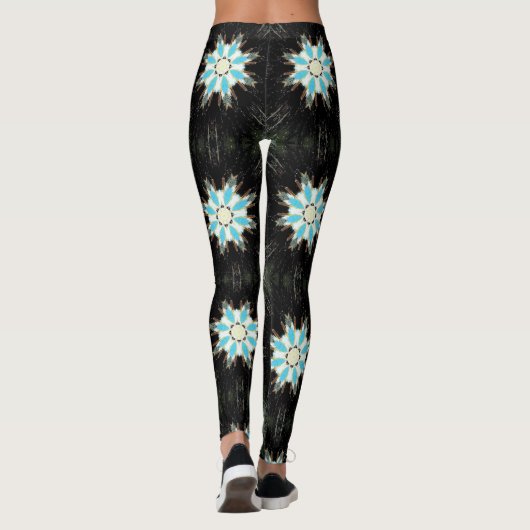 Leggings étoile en plumes bleues sur noir (Dos)