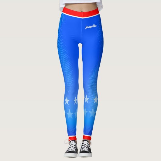 Leggings Étoiles avec votre nom sur Bright Blue (Devant)