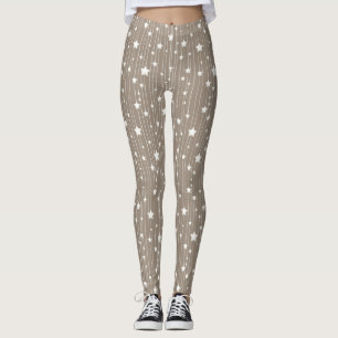Leggings Étoiles blanches en beige, points et rayures xmas
