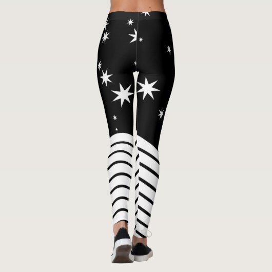 Leggings Étoiles blanches noires monogrammes rayures graphi (Dos)