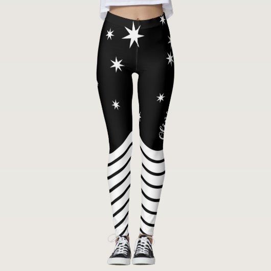 Leggings Étoiles blanches noires monogrammes rayures graphi (Devant)