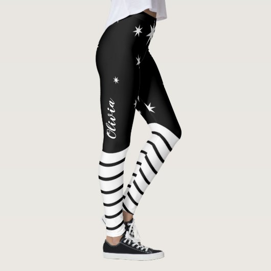 Leggings Étoiles blanches noires monogrammes rayures graphi (Droite)