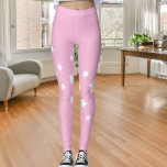 Leggings étoiles blanches roses<br><div class="desc">Un simple motif en diagonale avec des étoiles blanches sur un arrière - plan rose girly.</div>