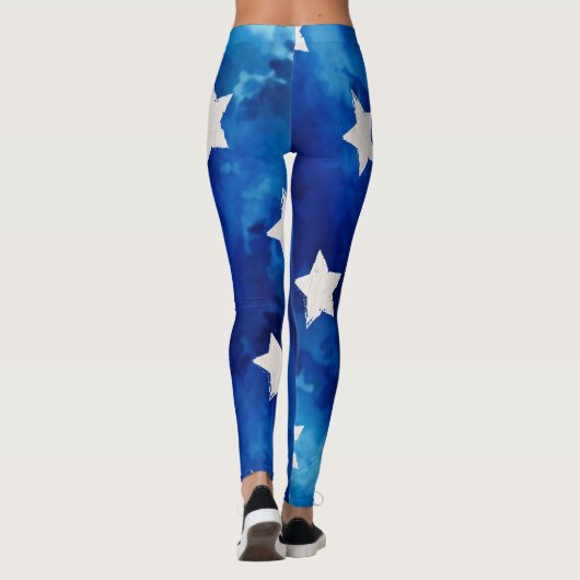 Leggings Étoiles blanches sur aquarelle bleue (Dos)