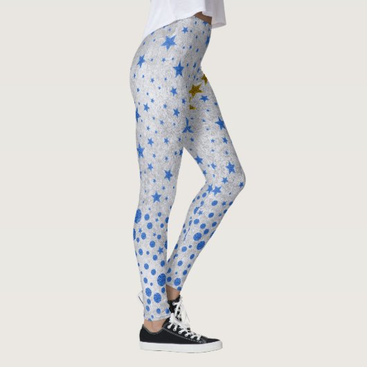 Leggings Étoiles bleues brillantes sur papier argenté abstr (Droite)
