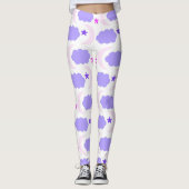 Leggings Étoiles de lune Nuages Motif foncé violet rose (Devant)