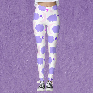 Leggings Étoiles de lune Nuages Motif foncé violet rose