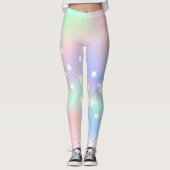 Leggings Étoiles de menthe violette rose holographique (Devant)