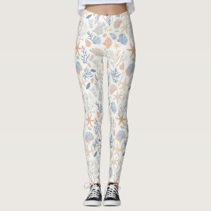 Leggings Étoiles de mer coquillages bleus pêche crème des m
